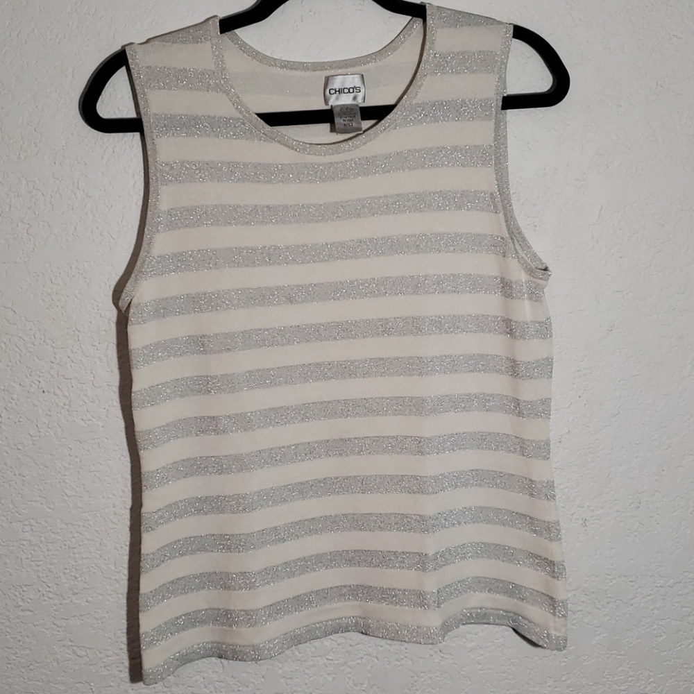 Chico's silver and white tank top size 2
